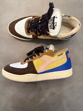 😎 Diadora Suede & Leather Sneakers — Brown, White, Yellow, Blue, pink